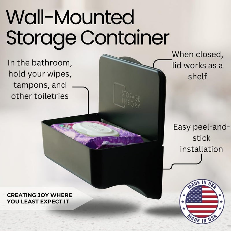 Storage Theory Wipe Holder for Bathroom – Adhesive Wall Mount Organizer – Bathroom Shelf & Baby Wipes Dispenser – Black, 2 Pack - Image 3